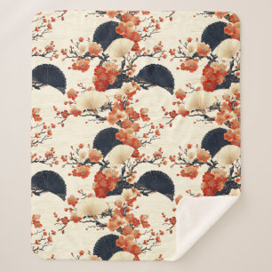 Cobertor Sherpa Leque de Padrão de Flor de Cerejeira Japonesa (6)