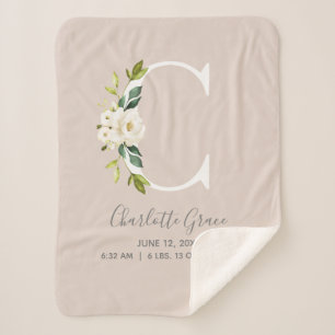 Cobertor Sherpa Letra Floral Cor-de-Rosa Esbranquiçada C Letra Ba
