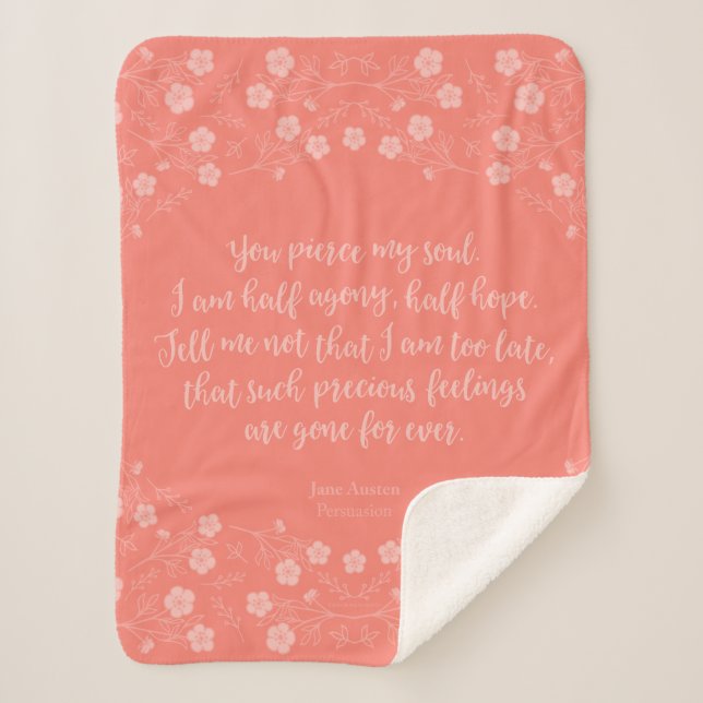 Cobertor Sherpa Letra Floral Jane Austen Persuasion Love (Frente)