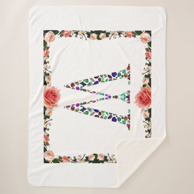 Cobertor Sherpa Letra inicial W Gemstone Design (Frente)