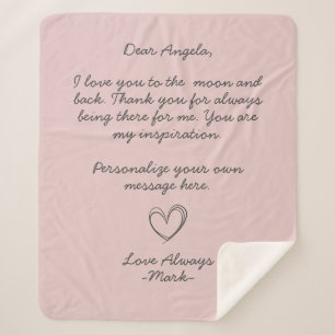 Cobertor Sherpa Letra ou Mensagem de Amor Manuscrita Dusty Pink