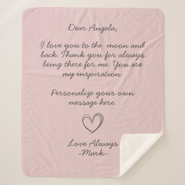 Cobertor Sherpa Letra ou Mensagem de Amor Manuscrita Dusty Pink (Frente)