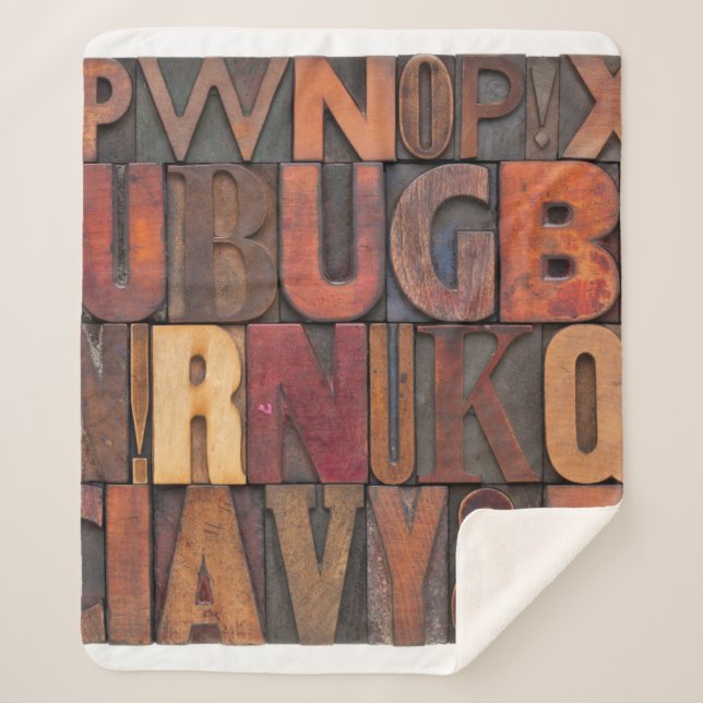 Cobertor Sherpa letras aleatórias do alfabeto - madeira de pré-imp (Frente)
