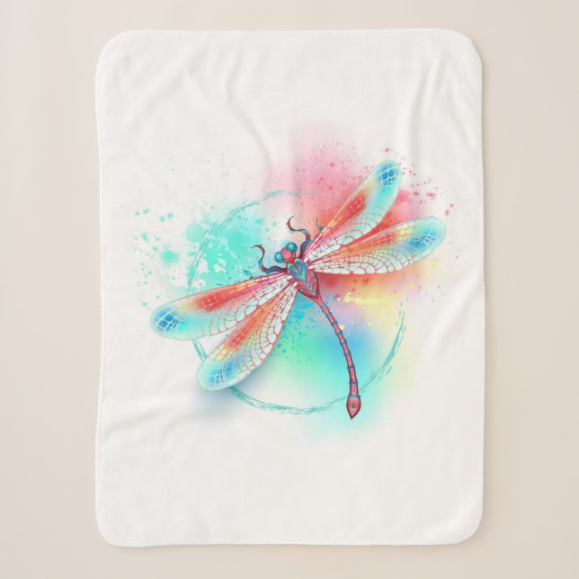 Cobertor Sherpa libélula vermelha sobre fundo de aquarela (Frente)