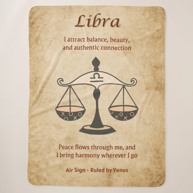 Cobertor Sherpa Libra Zodíaco com Afirmações Equilibradas (Frente)