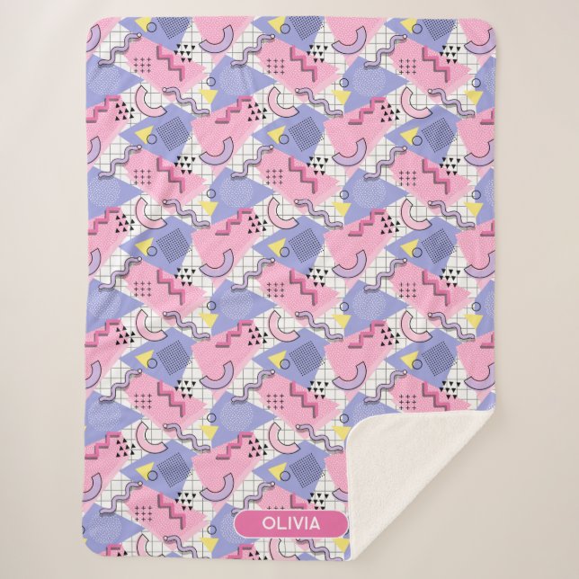 Cobertor Sherpa Lilac Rosa Ativo do anos 80 Memphis (Frente)