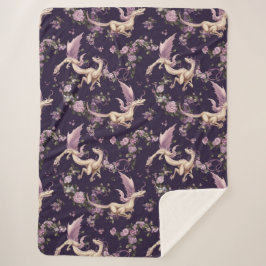 Cobertor Sherpa Lilac, Rosas e Dragões Brancos Sherpa Blanket