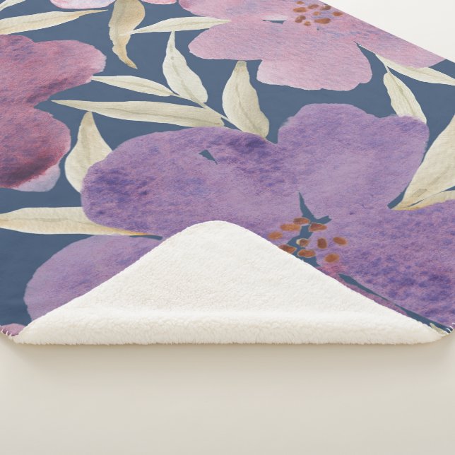 Cobertor Sherpa Lilacs on watercolor blue background (3/4)