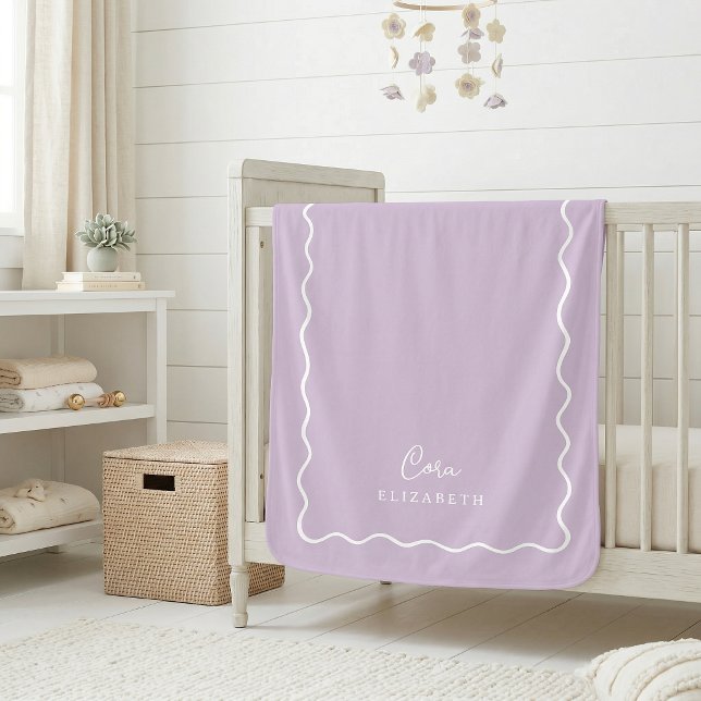 Cobertor Sherpa Lilás Roxo Monograma com Borda Ondulada (Criador carregado)