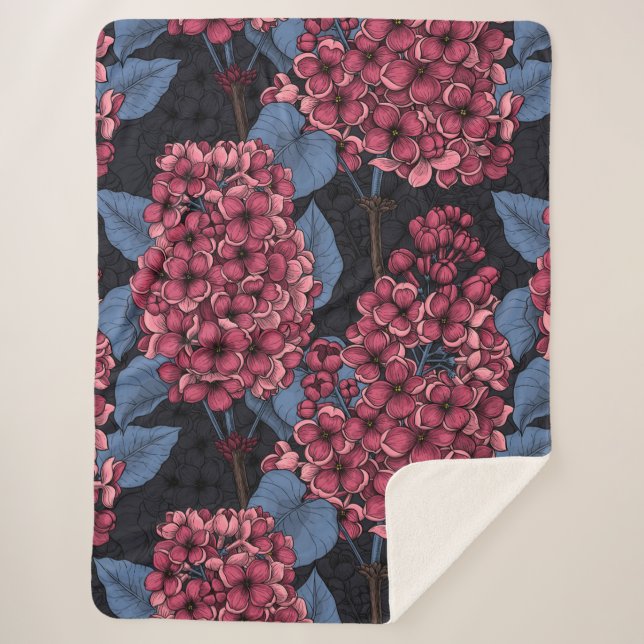 Cobertor Sherpa Lilás vermelho em azul escuro (Frente)