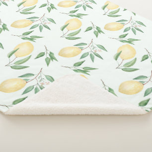 Cobertor Sherpa Limões de aquarelas frutas citrinos natureza fresc