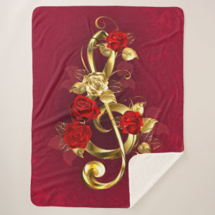 Cobertor Sherpa Limpeza de ouro com Flores Rosa