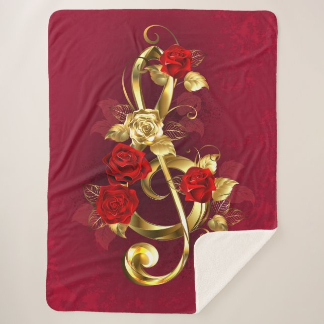 Cobertor Sherpa Limpeza de ouro com Flores Rosa (Frente)