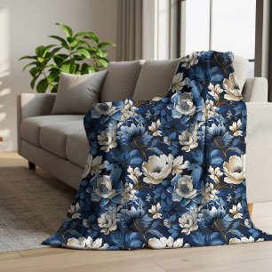 Cobertor Sherpa Linda Coberta Sherpa Felpuda Floral Marfim Azul