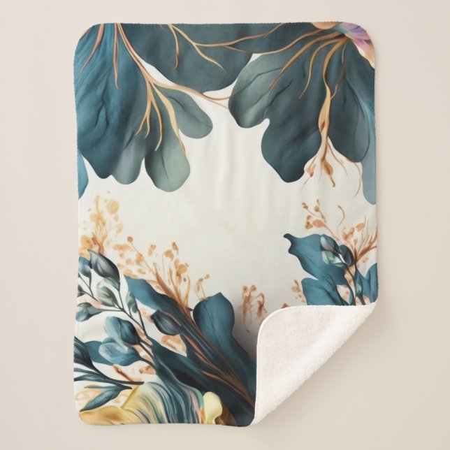 Cobertor Sherpa Linda floração de aquarela (Frente)