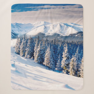 Cobertor Sherpa Linda paisagem de inverno com árvores cobertas de