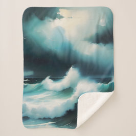 Cobertor Sherpa Linda pintura de ondas do Oceano Azul