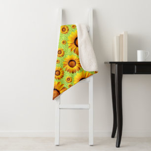 Cobertor Sherpa Lindas flores amarelas em verde abstrato