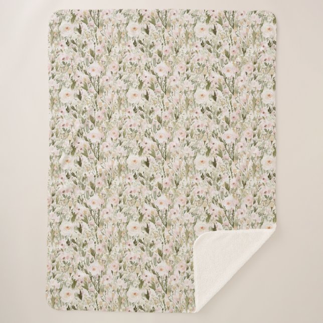 Cobertor Sherpa Lindas Flores Rosa Bege (Frente)