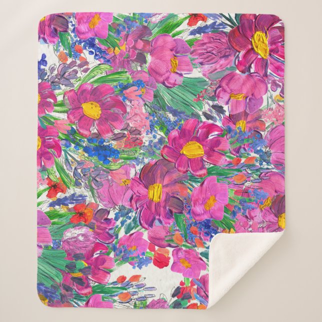 Cobertor Sherpa Lindas flores silvestres: Artista desenhada à mão. (Frente)