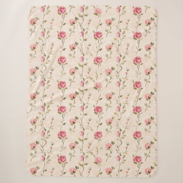 Cobertor Sherpa Lindas Rosas Florais Rosa Creme (Frente)