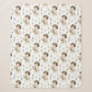 Cobertor Sherpa Lindo Bebê Fleece com Padrão de Menina e Flor em A