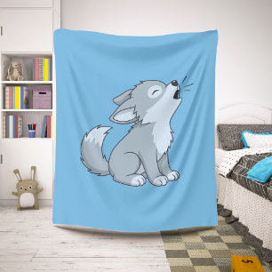 Cobertor Sherpa Lindo cachorrinho de lobo uivando azul de desenho