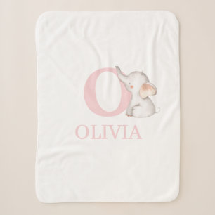 Cobertor Sherpa Lindo Elefante de Babá em Aquarela Rosa com Monogr