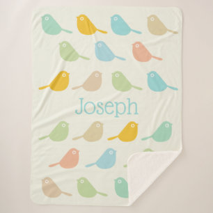 Cobertor Sherpa Lindos passarinhos personalizados em cores pastel 