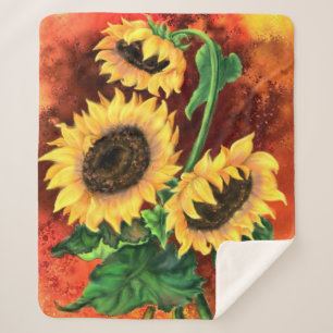 Cobertor Sherpa Lindos Três Girassóis - Pintura de Arte Migrada 