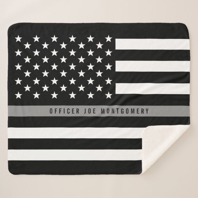 Cobertor Sherpa Linha fina de Cinzas Americana Monograma Med. (Frente (Horizontal))