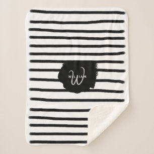 Cobertor Sherpa Linhas Desenhadas da Mão Preta e Branco