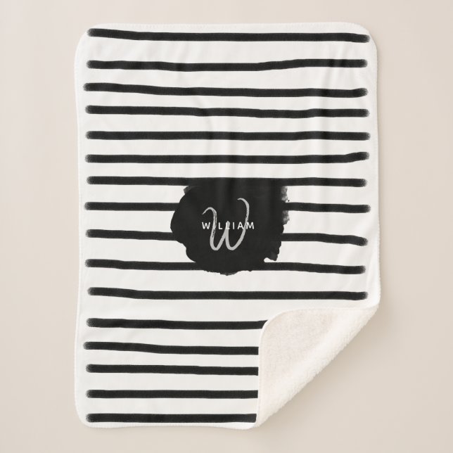 Cobertor Sherpa Linhas Desenhadas da Mão Preta e Branco (Frente)
