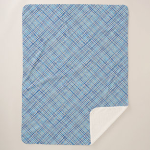 Cobertor Sherpa Linhas finas Padrão verificado C08.Azul Esbranquiç