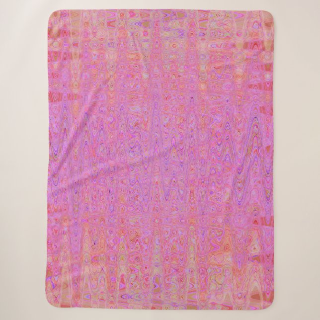 Cobertor Sherpa Linhas Onduladas Rosa e Laranja Abstratas Retrô (Frente)