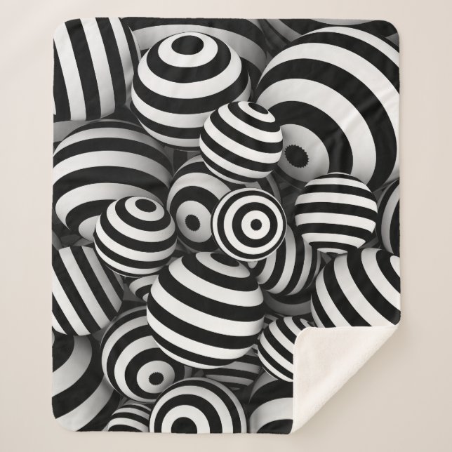 Cobertor Sherpa Linhas Pretas de Esferas Brancas 3D (Frente)