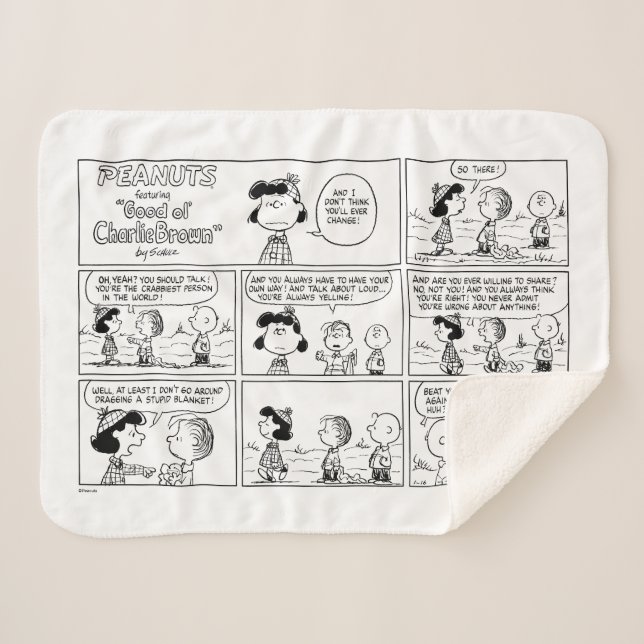 Cobertor Sherpa Linus diz à Lucy que ela é Crabby (Frente (Horizontal))