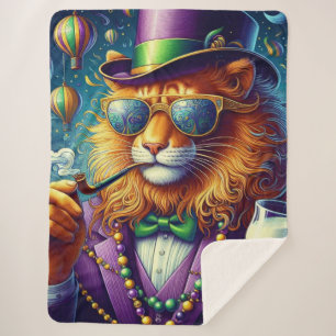 Cobertor Sherpa Lion/Louisiana Mardi Gras