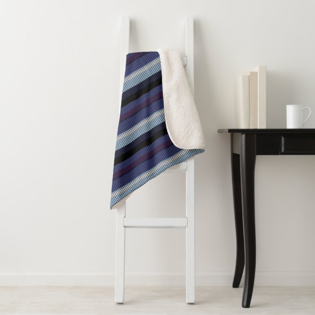 Cobertor Sherpa Listra de falso tecido de malha Roxo Azul Branco (In Situ)