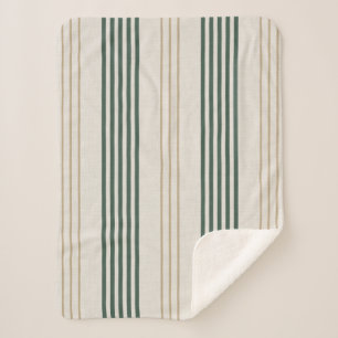 Cobertor Sherpa Listra de Ticking Verde Moderno Textura de Linho