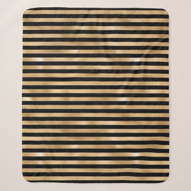 Cobertor Sherpa Listrado Preto e Dourado (Frente)