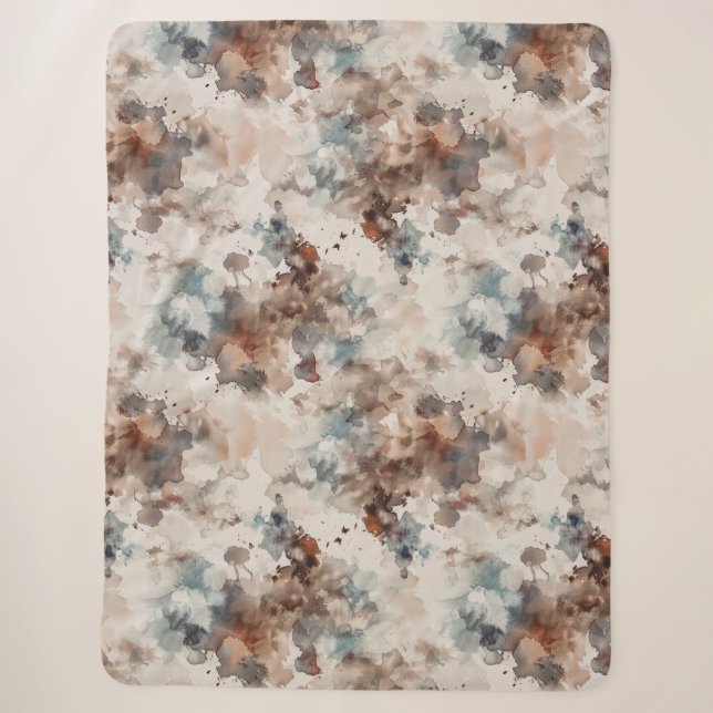 Cobertor Sherpa Listras Abstrato Azul Creme Marrom   (Frente)