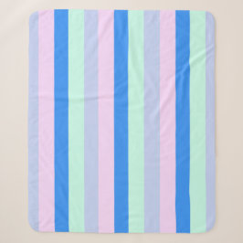 Cobertor Sherpa Listras Azuis, Lavanda, Rosa e Verde-Menta Pastel