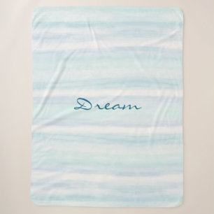 Cobertor Sherpa Listras de Aquarela Azul Água Branco Mint