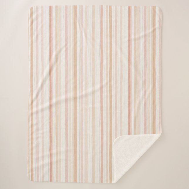 Cobertor Sherpa Listras de Creme Bege Rosa (Frente)