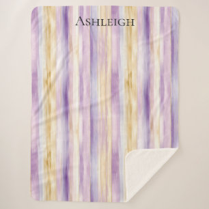 Cobertor Sherpa Listras de Íris Creme Roxo  