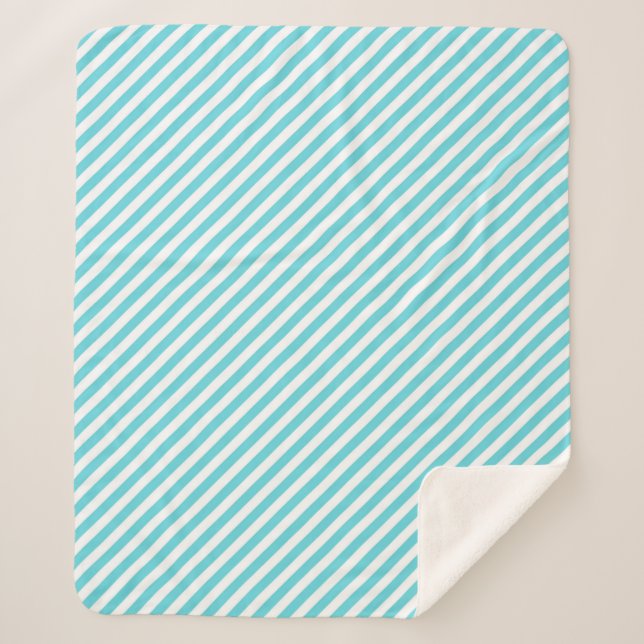 Cobertor Sherpa Listras diagonais clássicas em azul e branco (Frente)