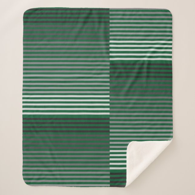 Cobertor Sherpa Listras Verdes, Cinza, Preto e Branco (Frente)