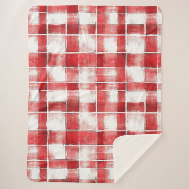 Cobertor Sherpa Listras Xadrez Vermelho Branco   (Frente)