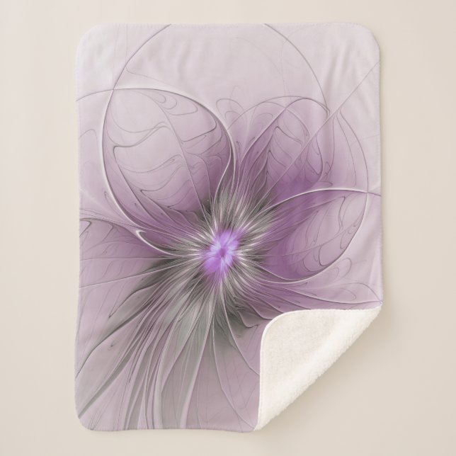 Cobertor Sherpa Little Beauty Modern Mauve Gray Fractal Art Flower (Frente)